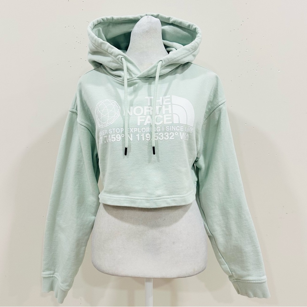 The North Face Mint Green Cropped Hoodie with White Logo